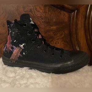 Converse Black High-Top Kids Sneakers with Space UFO Print